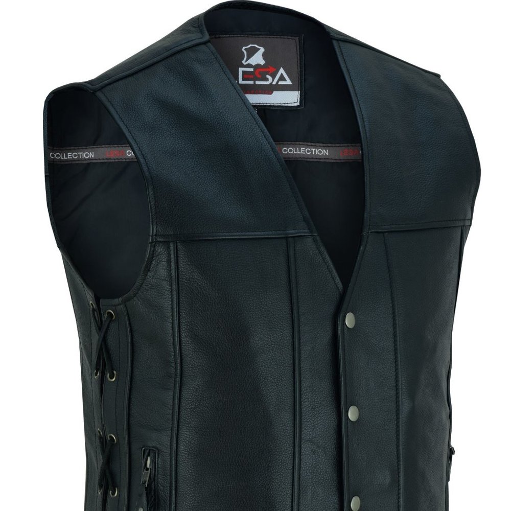 Lesa Collection Men’s Classic 10 Pocket Side Lace Vest w/ Gun Pockets